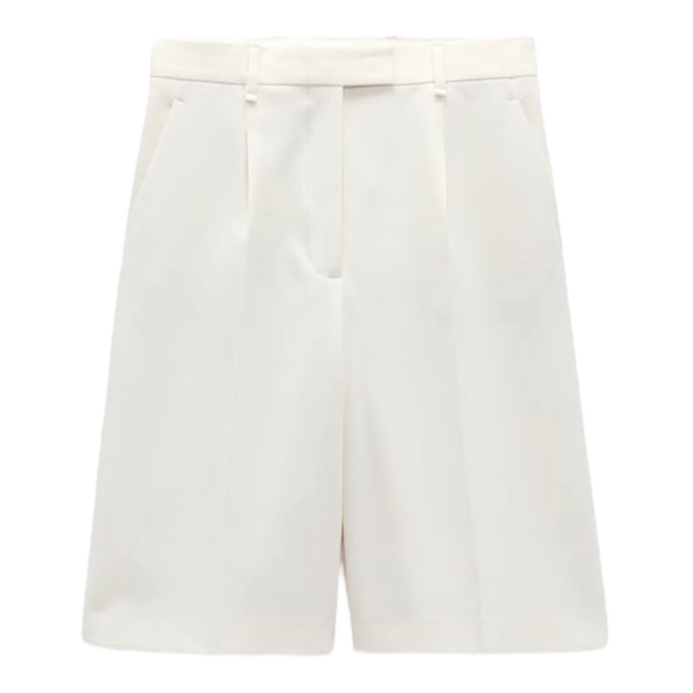 NWT. Zara Cream Tailored Bermuda Shorts - Picture 3 of 10